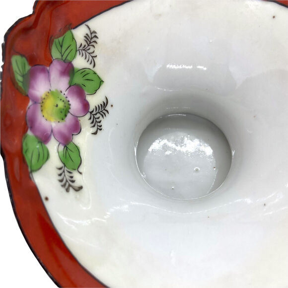 Japanese Vase Urn Planter Miniature Vintage Floral Red White Ceramic Glossy - Picture 8 of 12